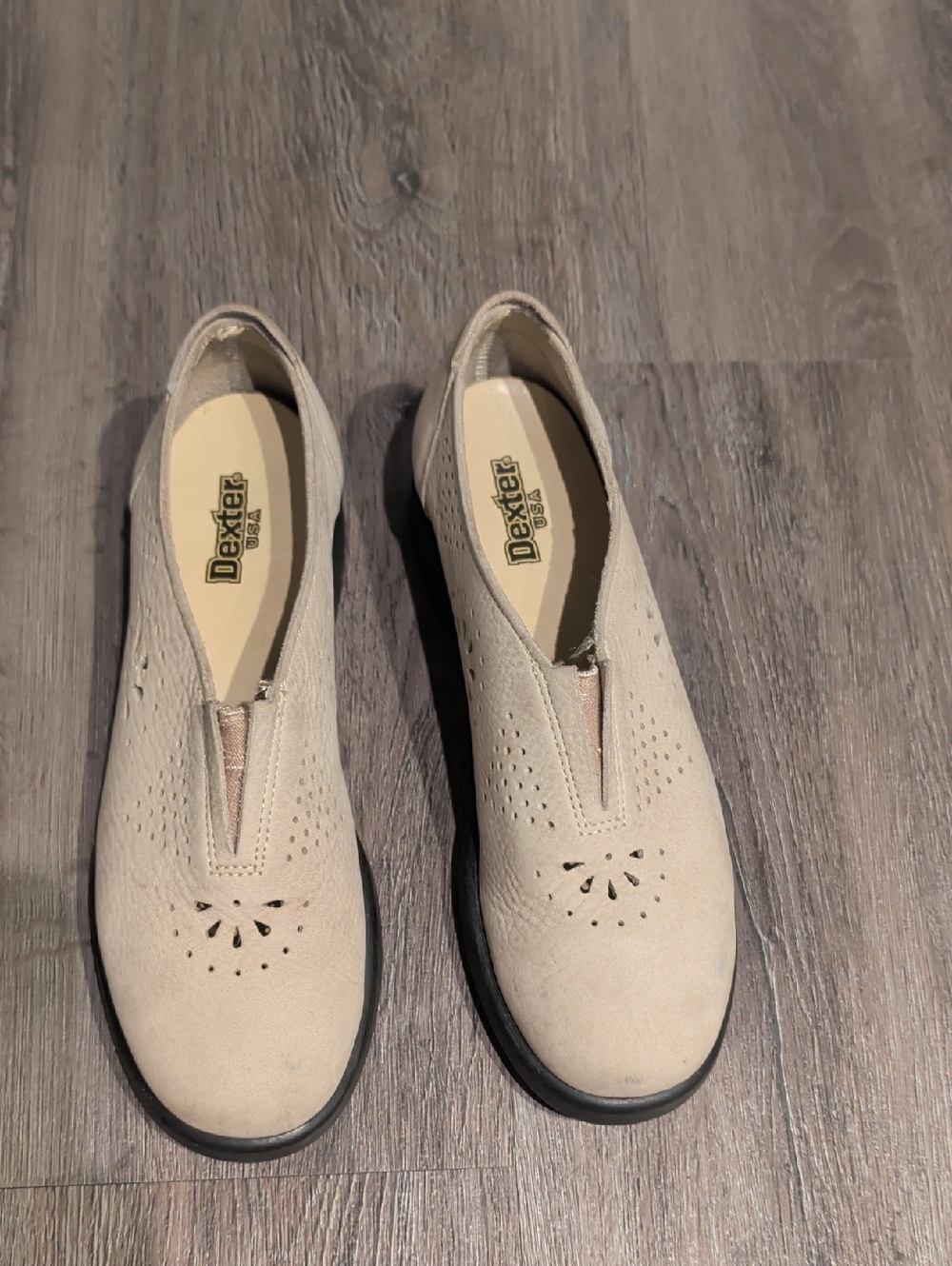 Dexter Light Beige Perforated Slip-On Loafers for Women